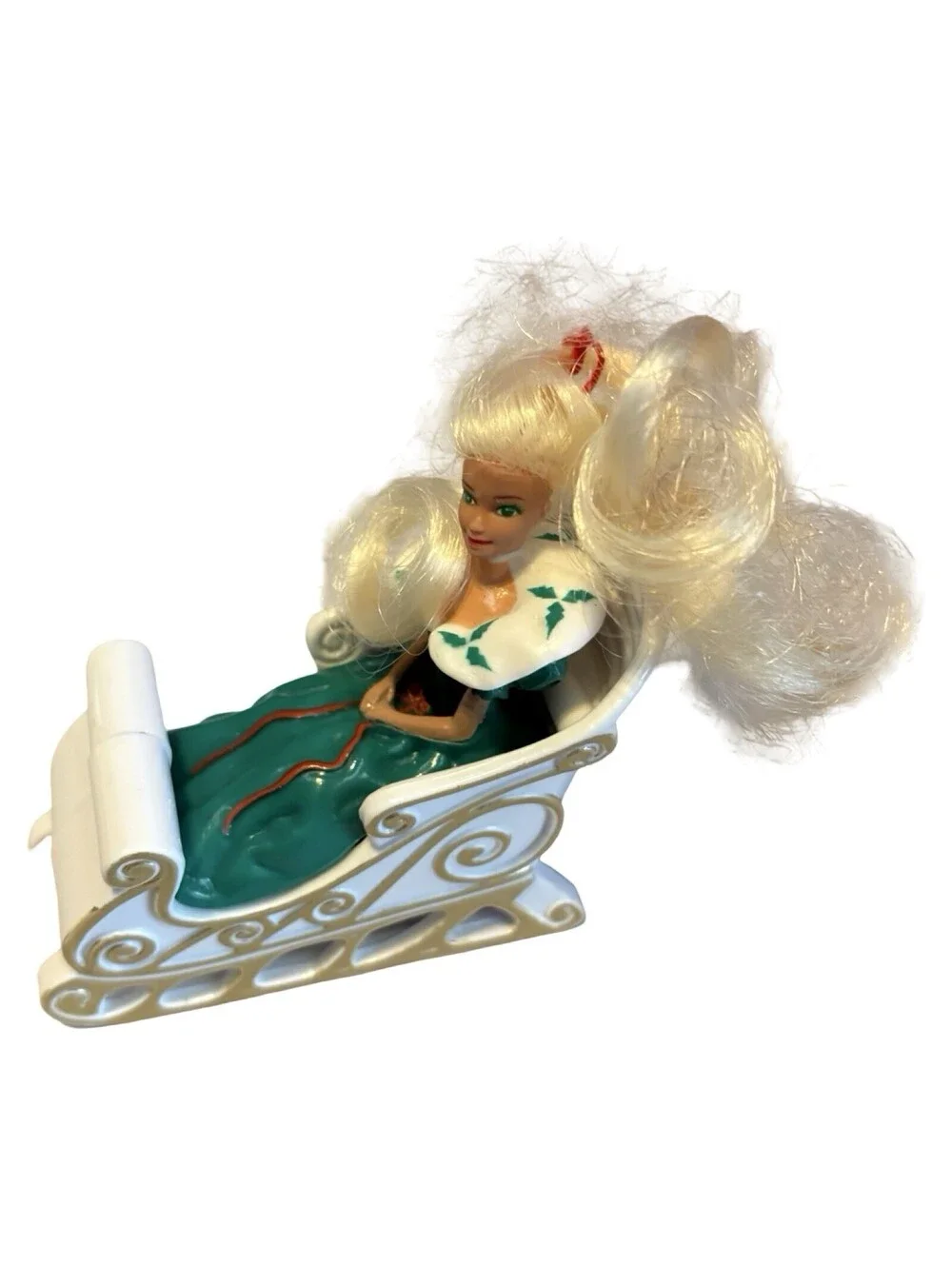Vintage 1995 Mattel Holiday Blond Barbie #1 In Sleigh McDonalds Happy Meal Toy